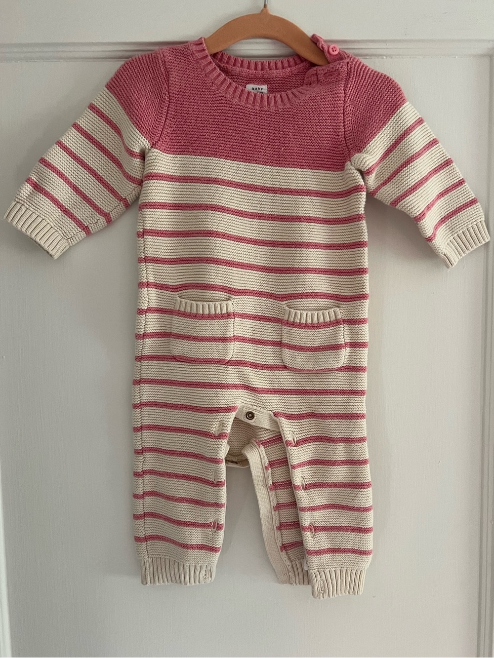 Baby GAP Pink and Cream Striped Knit One-Piece, 6-12mo